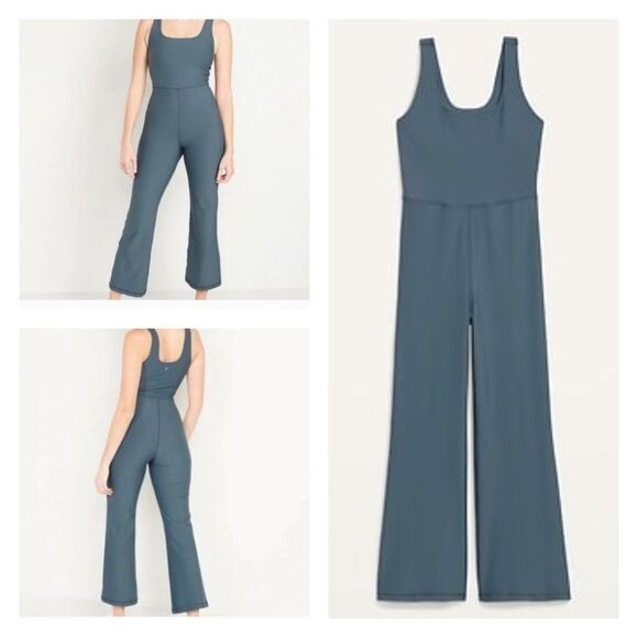 Active Go-dry flared fitness jumpsuit, padded  bra shelf size S dark teal - Picture 1 of 6